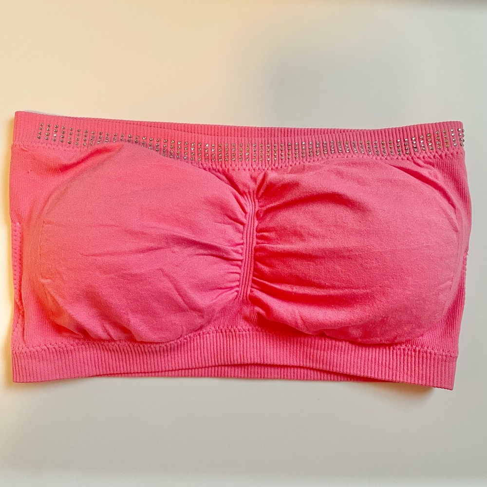 Pink Bandeau Bra Top Strapless Tube Top Bralette Rhinestone Small Y2K NWOT